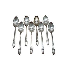 Rogers Bros IS Vintage 1937 FIRST LOVE Set of 8 Large Spoons 7.5" Silverplate